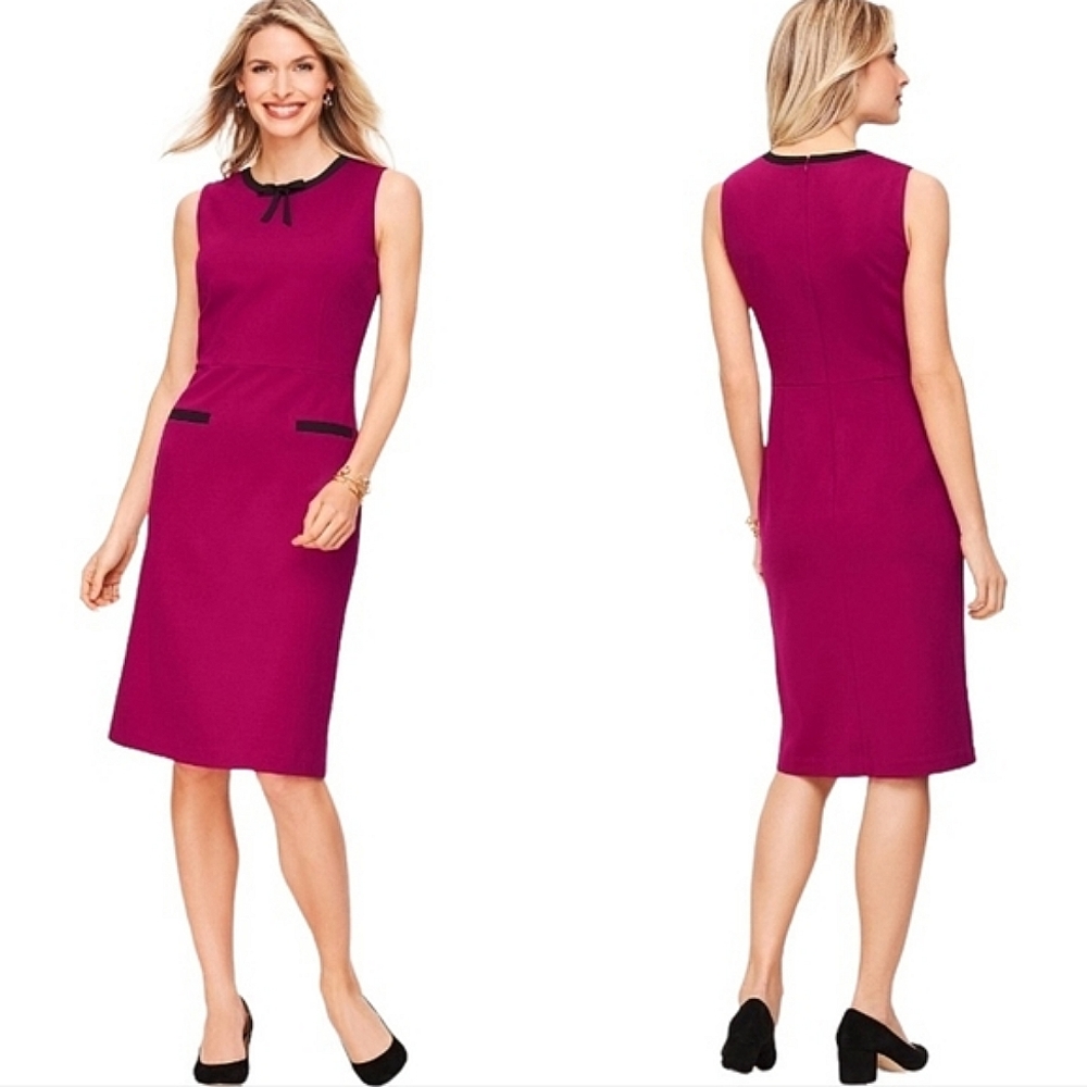 Talbots Tipped Ponte Tie-Neck Sheath Dress